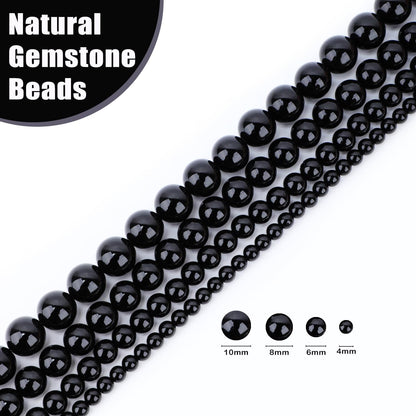 CMBYN Natural Stone Beads Round Genuine Real Stone Beading Strand Loose Gemstones DIY Smooth Bead for Bracelet Necklace Earrings Jewelry Making (Black Onyx, 4mm 90 Pieces)