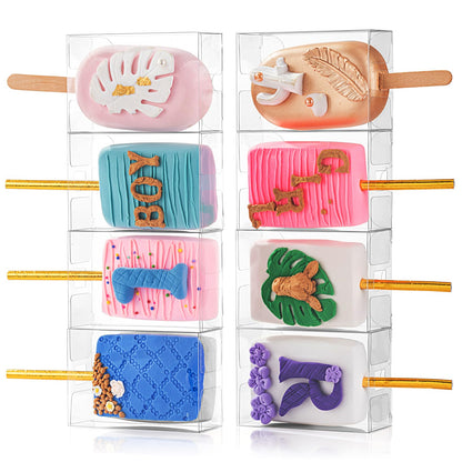 JCXGRVC 101PCS 3.5"x 2.4"x 1.38"Clear Rice Krispie Treat Boxes with Hole Cakesickle Boxes Small Macaron Box Candy Boxes Treat Boxes Party Favors Box