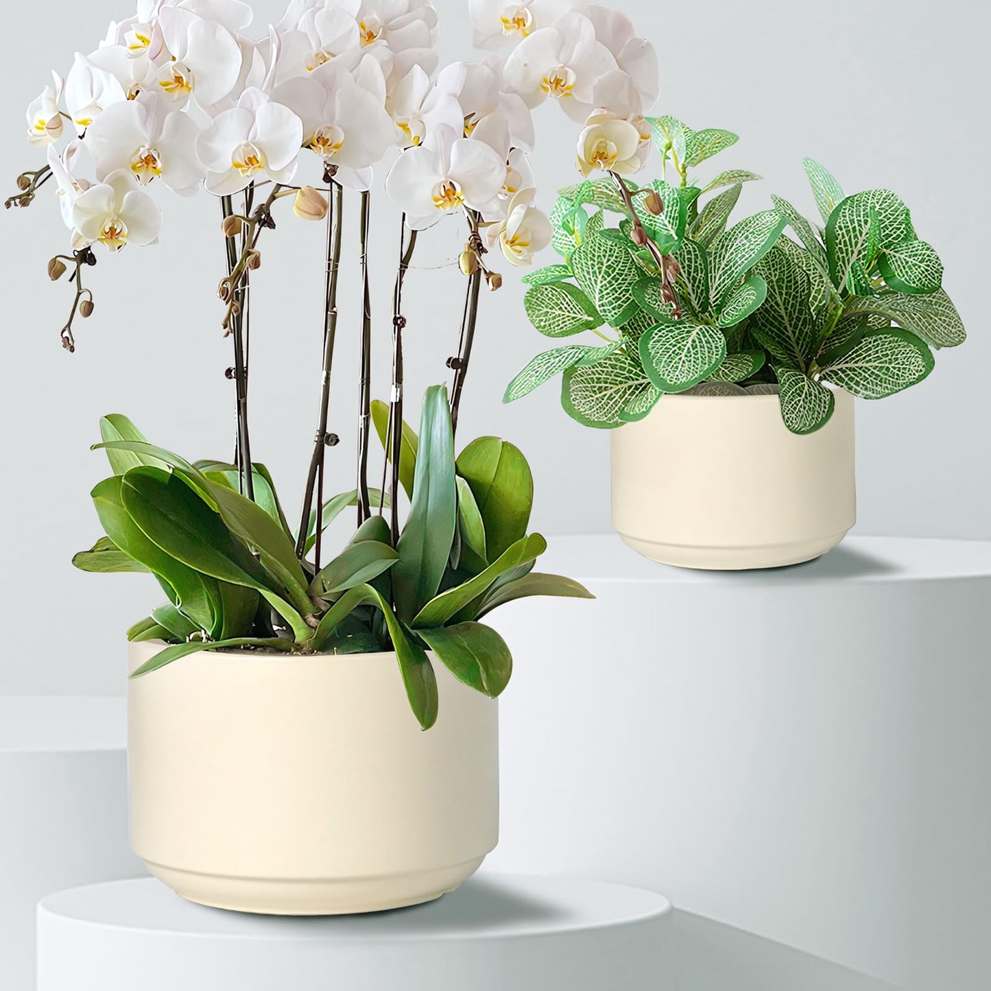 OXART Ceramic Pots for Plants, 10+8.4+7 inch Plant Pots Set of 3, Planters for Indoor Plants with Drainage, Modern Home Garden Flower Pots for Succulent, Pothos, Snake Plant and Money Tree, Yellow