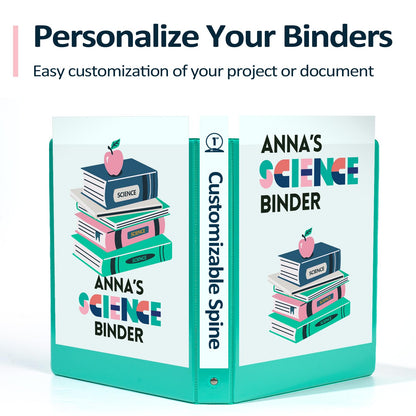 BinderX Extra Durable 3 Ring Binder, Round Ring 2 Inch Binders, Fits 450 Sheets of 8.5x11 Paper, Customizable View Cover with Inside Pockets, Cute 2" Binder, School Supplies for Girls, Aqua Blue