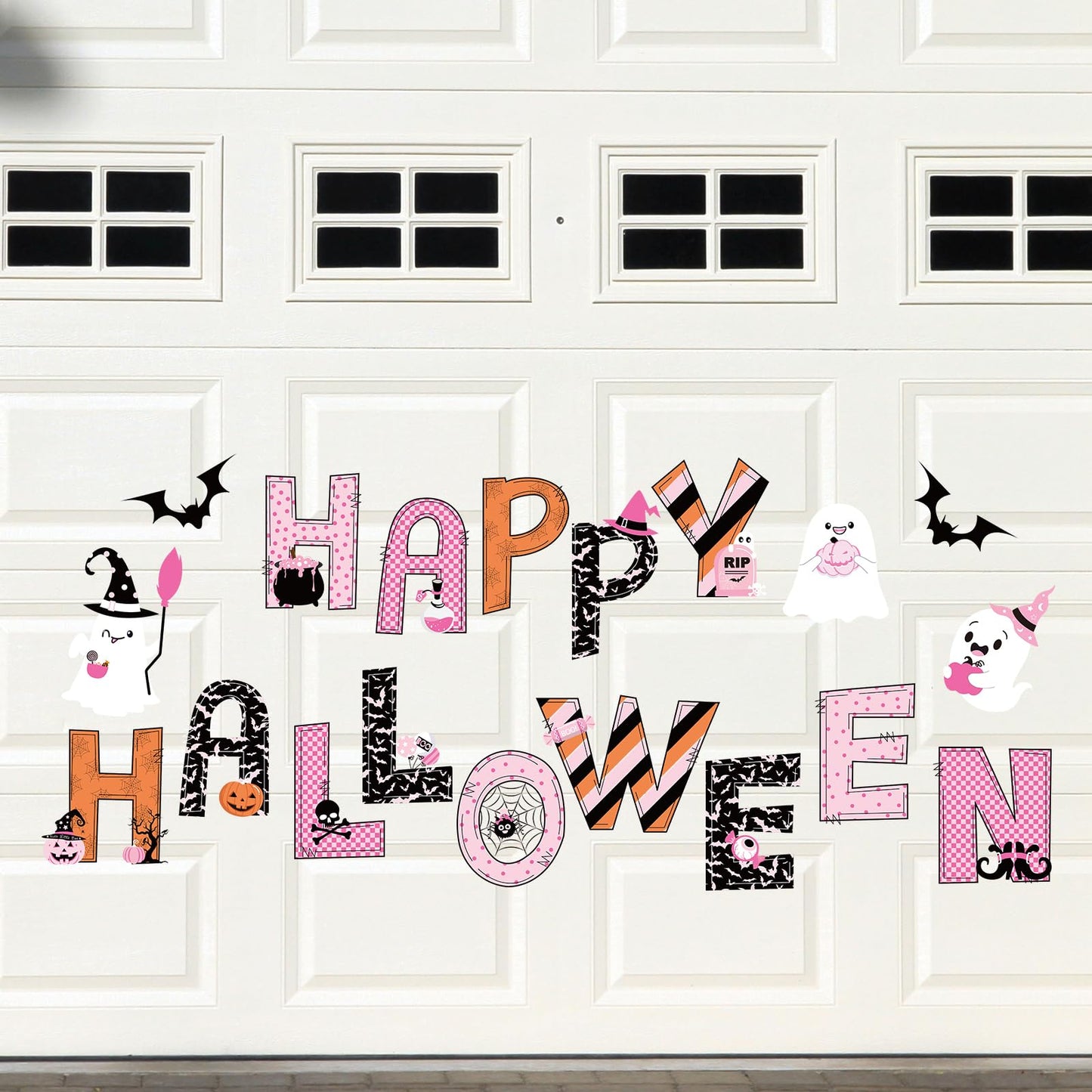 JarThenaAMCS 19Pcs Happy Halloween Garage Magnets Decoration Pink Cute Ghost Garage Door Decals Halloween Magnetic Refrigerator Stickers for Party Home Car