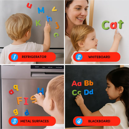 JoyCat Silicone Alphabet Magnetic Letters, 52-Piece Uppercase & Lowercase ABC Fridge Magnets for Toddlers & Kids, Preschool Learning Refrigerator Toy Set, Birthday Gifts for Boys Girls (Vibrant Color)