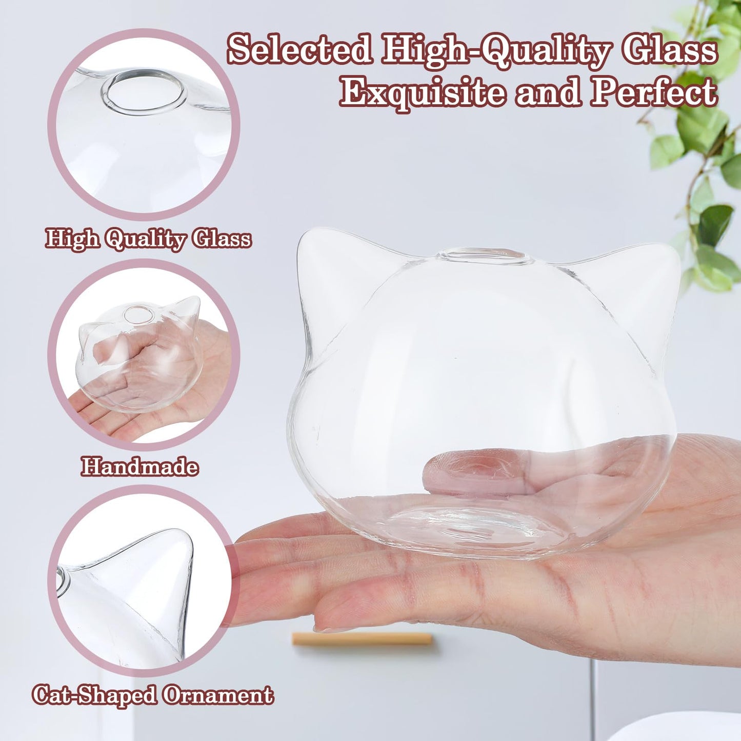 LOEFLIFA 2pcs Cat Shape Glass Hydroponic Vase Set, Small Portable Green Plant Terrarium Vases for Desktop Home Office Décor