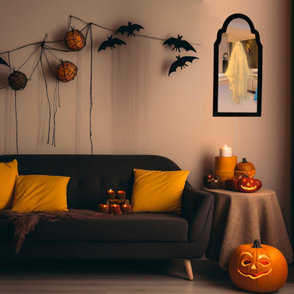 VANSUN 2026 Halloween Ghost Mirror with Wood Flame – Hologram Ghost Mirror, Spooky Halloween Decor for Indoor Spaces, Bedroom, Kitchen, and Fireplace Decoration