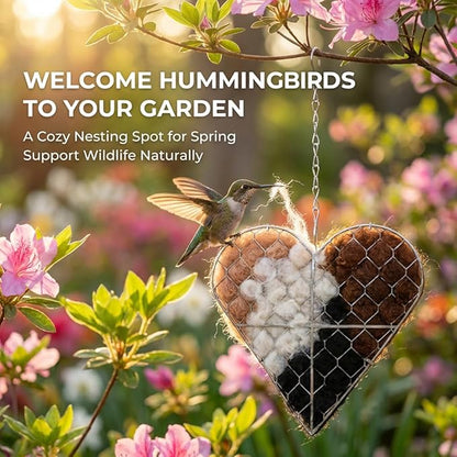 Handmade Fiber Bird Nesting Heart, Refillable Nesting Material for Wild Bird, Hanging Hummingbird Houses Nest Outdoor Garden Art Birdhouse Decortion Gifts for Bird/Nature Lovers