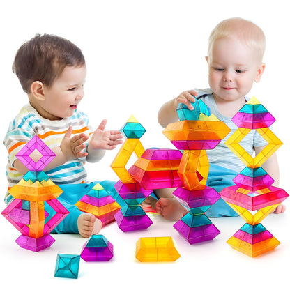 30-Piece Building Blocks Set for Kids - STEM Preschool Learning Activities Ages 3-6 Years Old, Light Table Compatible Educational Stacking Toys