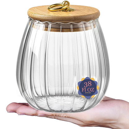Galazzz 38 FL OZ Glass Jars with Bamboo Lids, Airtight Storage Containers, Large Candy Jars for Coffee Nuts Cookies, Decorative Glass Canister, 1130ml Oval