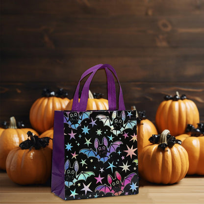 12Pcs Halloween Treat Bags, Medium Halloween Tote Gift Bags with Handles, Reusable Non-woven Bag for Candy Goodies Cookies Snacks, Trick-or-Treat or Horror-themed Party Favors Supplies(8.66 x 4.33 x 9.06 in)