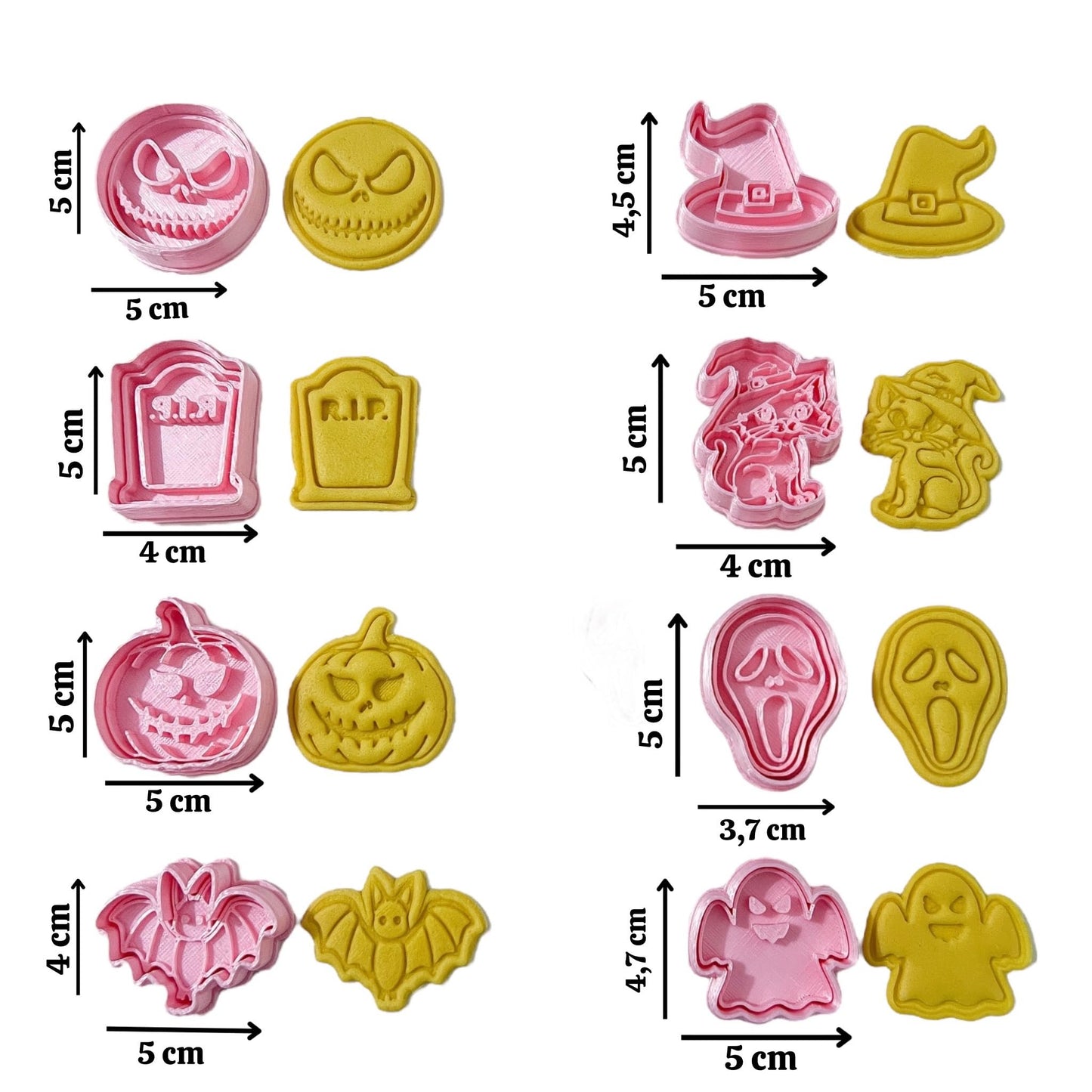 3D Halloween Cookie Cutters, 8 Pieces Halloween Cookie Cutters and Stamps, Cookie Mold Set Including Pumpkin, Ghost, Bat, Tombstone, etc., for Boys and Girls for All-Purpose Crafting (Halloween)