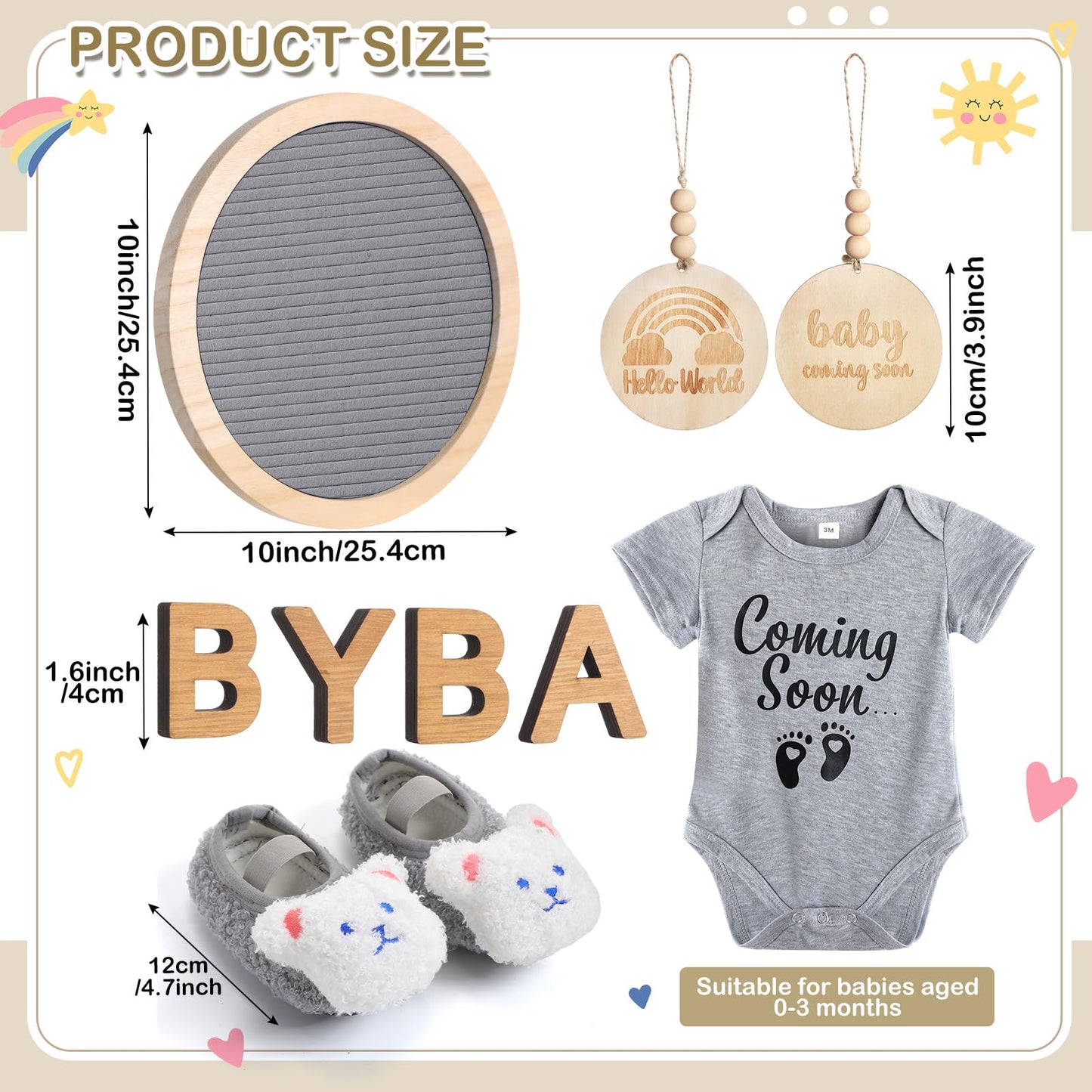 Canlierr 8 Pcs Pregnancy Announcement Set Pregnancy Reveal Ideas Include Felt Letter Round Board Kit Baby Bodysuit Booties Wood Blocks Wooden Signs for Coming Soon Baby Announcement(Gray)