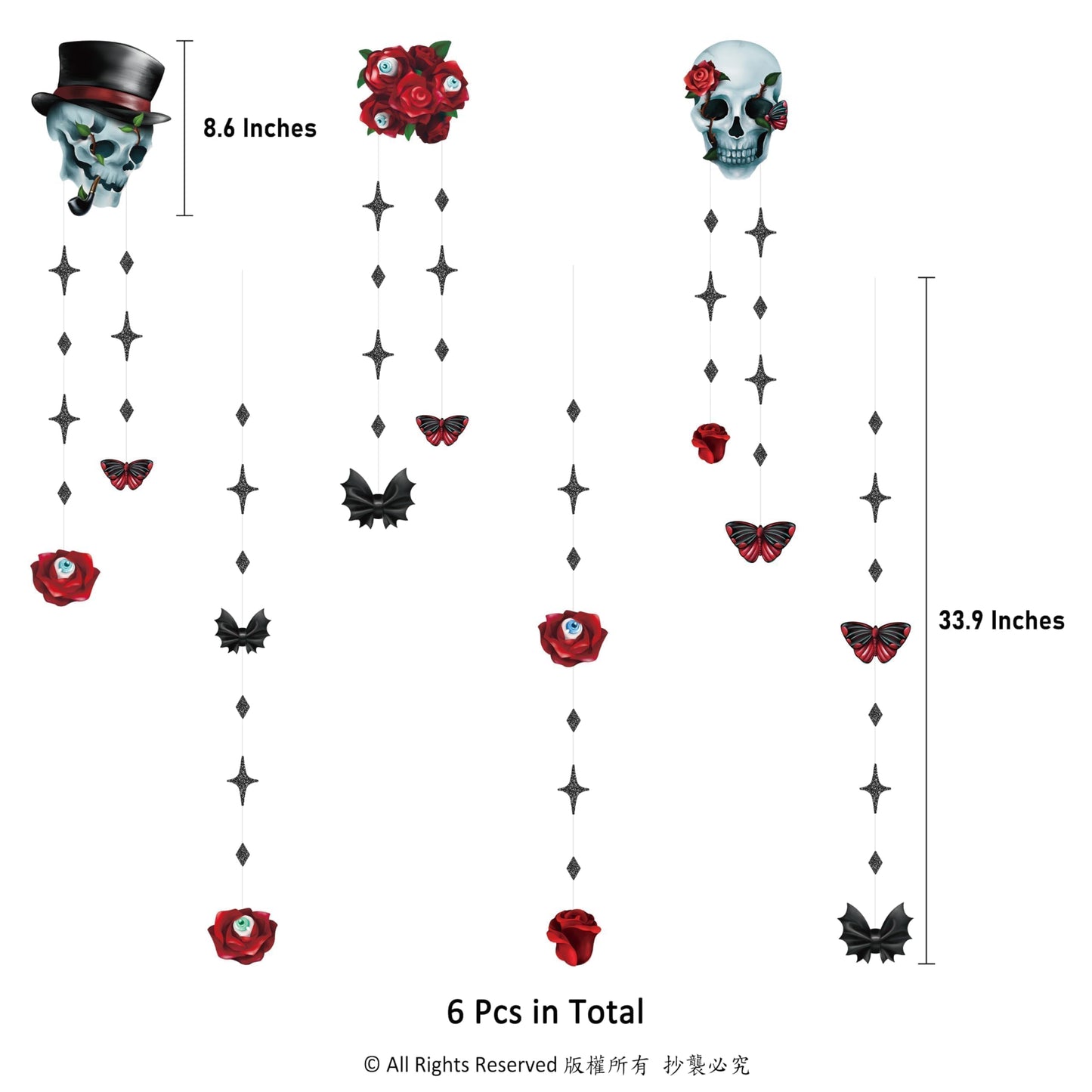 Cheerland Skull Rose Halloween Decorations Red Rose Skull Garlands Gothic Party Decorations Hanging Skeleton Streamers Witchy Decor Gothic Birthday Decoration Spooky Red Black Skull Banner Supplies