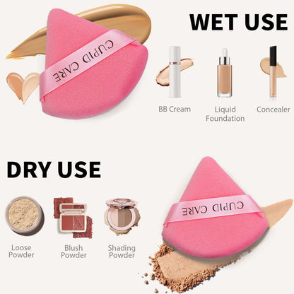 6 Pcs Triangle Powder Puff with 2 Travel Cases, Setting Powder Puffs for Face, Velour Makeup Puff for Loose Powder Body Powder, Blender Sponge Foundation Blending Sponges Beauty Tools