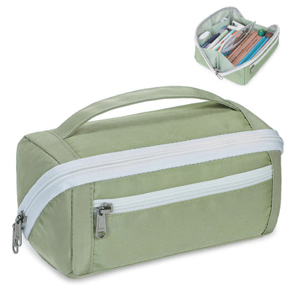 BrainyBees Large Pencil Pouch for Teen Girls, 8 Compartments, Green
