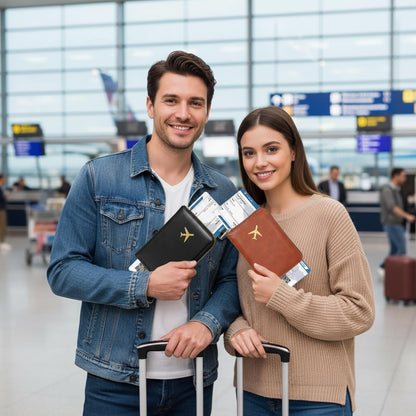 SilTriangle 2 Pcs Leather Passport Holder Cover for Travel with Safe Zipper Closure, Premium Passport Wallet Waterproof Rfid Blocking Card Case for Travel Family Women Men(Black,Brown)