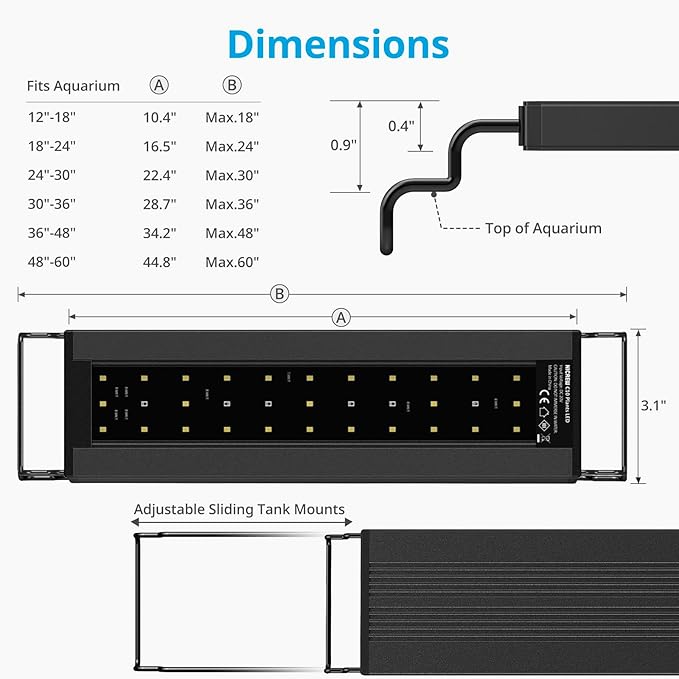 NICREW C10 Plants LED Aquarium Light, 12-18 in, 9 Watts, Full Spectrum Fish Tank Light with Timer, Day and Night Cycle, Brightness Adjustable