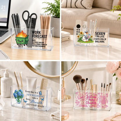 JQYCJTR Dumpster Fire Response Team Acrylic Pen BrushHolder 3 Compartment, Emotional Support Clear Desktop Organizer for Office School Home SuppliesBathroom, Thank you Gifts for Colleague Team