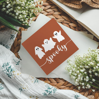 KFXHANGD Happy Halloween Ghosts Wooden Box Sign Desk Decor, Fall Thanksgiving Decoration, Fall Halloween Ghosts Decoration for Home Office, Halloween Spooky Gost Shelf Desk Decor 5x5 Inch