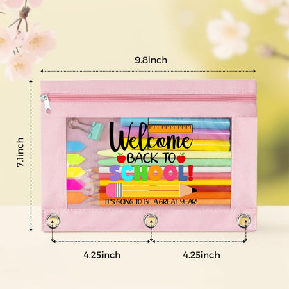 TOPWOOZU Zippered Pencil Pouch Cute for 3 Ring Binder, Welcome Back To School Clear Pen Pencil Case Bag Pink 2 Pack