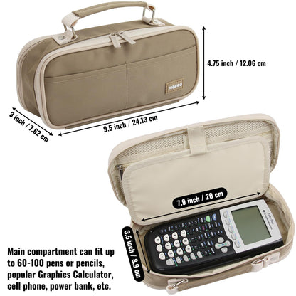 JOINPRO Large Capacity Pencil Case, 4 Compartment Pen Pouch Organizer with Double Zipper, Storage Bag for School, Office, Teen Girl Boy Men Women (Brown)