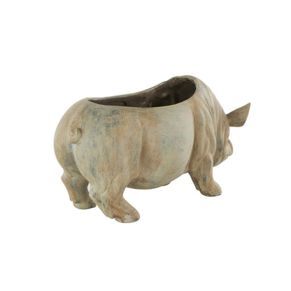 Deco 79 Resin Pig Indoor Outdoor Planter Small Planter Pot with Distressed Details, Planter 16" x 7" x 8", Beige