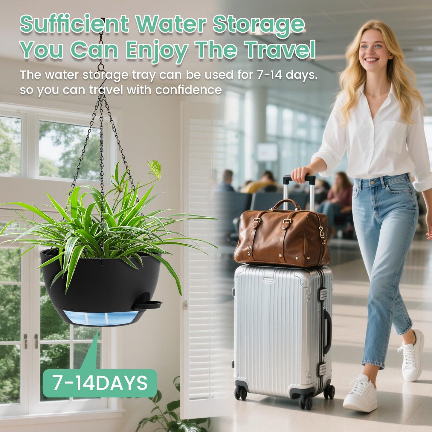 UOUZ Set of 3-10 Inch Self Watering Hanging Planters for Indoor & Outdoor，Hanging Plant Pots with Drainage & Removable Tray, Hanging Pots Holder for Ivy, Spider Plants, Ferns, Balcony & Patio, Black