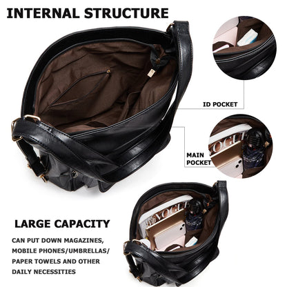 myfriday Vintage Leather Fashion Backpack Purse for Women Large Capacity Convertible Backpack Travel Daily Daypack (Black)