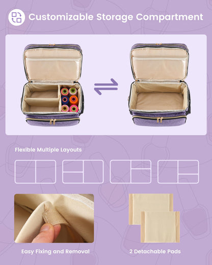 Hautton Large Sewing Ogranizers, 2 Layer Storage Bag for Sewing Supplies with 2 Detachable Pouches Sewing Bag with Shoulder Strap (Bag ONLY) -Purple