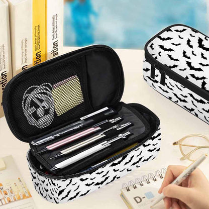 Xuwenz Black White Bats Pencil Case Halloween Bat Large Large Capacity Pen Pouch for School Student Office Adult Girl Boy