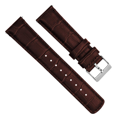 BARTON WATCH BANDS Alligator Grain - Quick Release Leather Watch Bands, Standard Length, Coffee Brown & Stainless Steel Buckle, 20mm