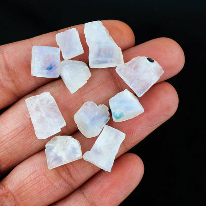 Gemkora 10pcs Natural Rainbow Moonstone Rough Gemstone, Raw Crystals, Moonstone Rock, Jewelry Making Supplies, Chakra Healing Crafts & DIY Stone (12-18 mm)