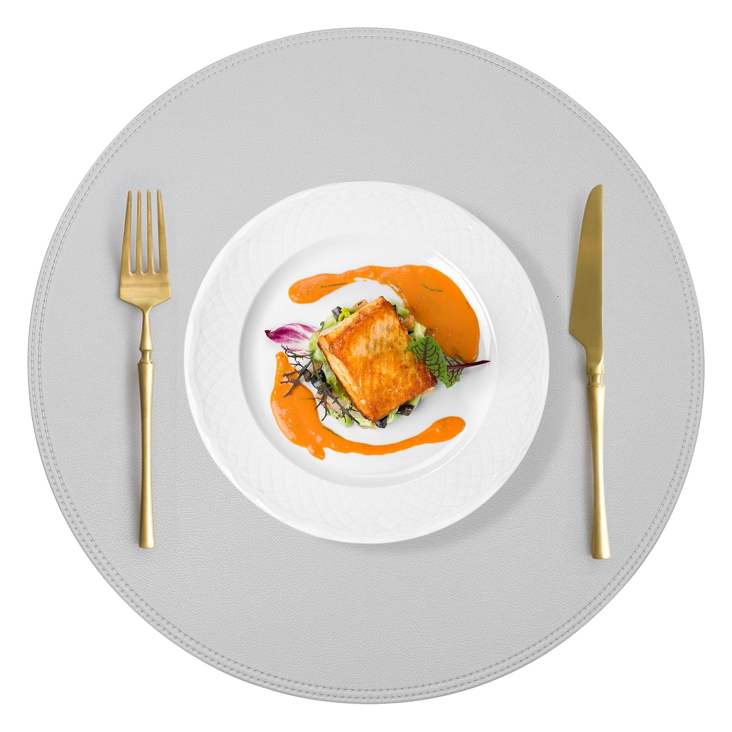 15" Faux Leather Round Placemats Set of 4, Vinyl Heat Resistant Place Mats, Waterproof Wipeable Washable Table Mats for Dining Table Kitchen Halloween Thanksgiving Christmas Dinner Decor
