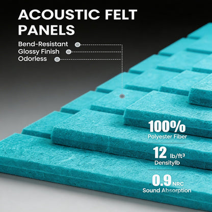 Slat Felt Wall Tiles (12 Pack) - 11.8"x11.8" Self-Adhesive Bulletin Board for Wall, Acoustic Panels for Sound Dampening, Modern Black Pin Board, Home Office Decor (30x30cm)