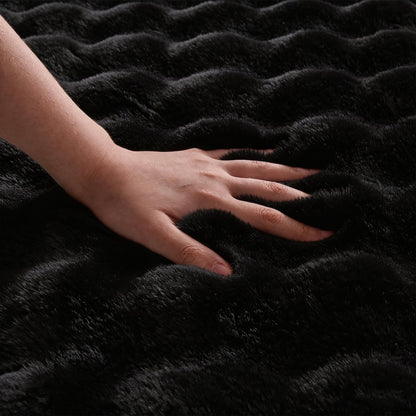 Black Rabbit Plush Rug 8'x10', Fluffy Faux Fur Shaggy Area Rug for Nursery, Kids Room Decor, Soft Fuzzy Carpet for Living Room, Bedroom, Teen Girls Room
