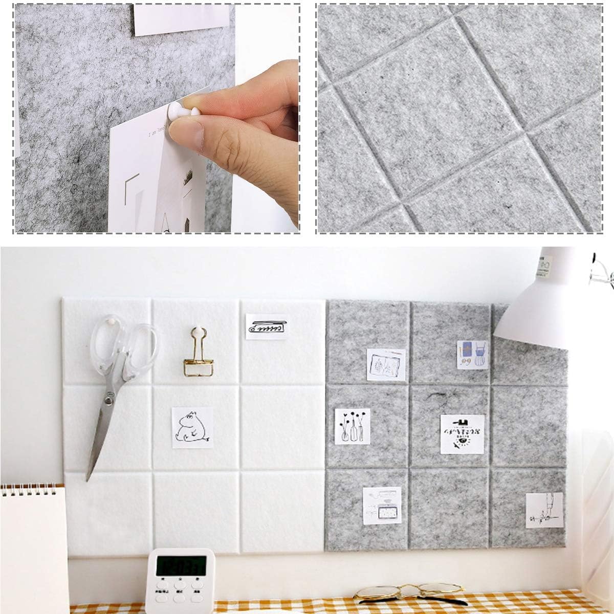Uoisaiko Large Cork Board Felt Board Tiles for Walls with 30 Push Pins, 11.8"x11.8" Pack of 6 Pin Board Notice Boards for Home Office Kitchen, Bulletin Board Wall Tiles for Photos Memos