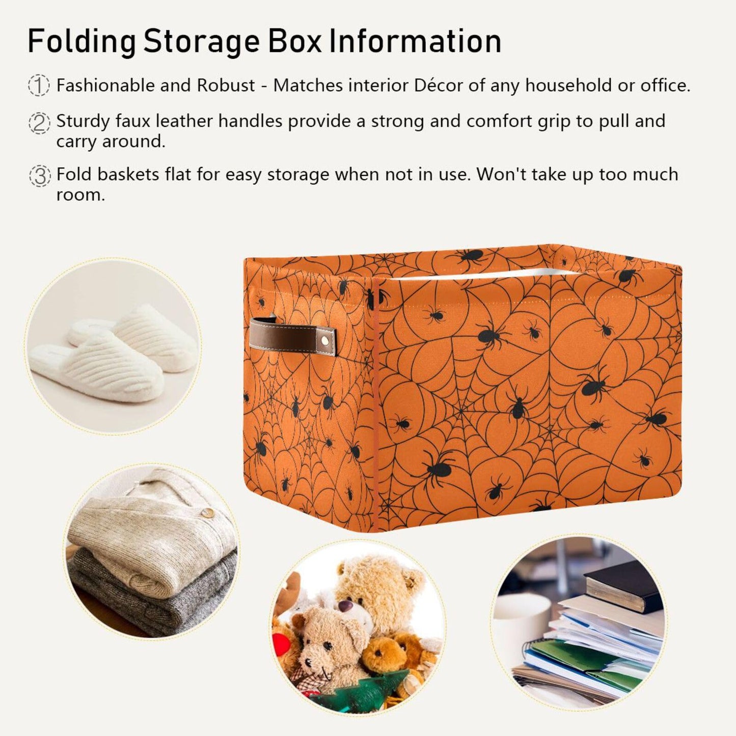 ALAZA Halloween Spiderweb Orange Foldable Storage Box Storage Basket Organizer Bins with Handles for Shelf Closet Living Room Bedroom Home Office 1 Pack