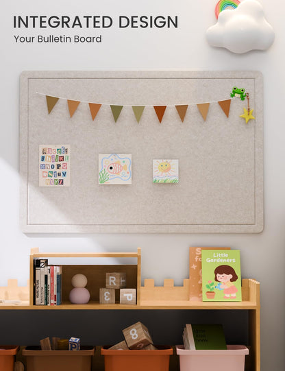 Fluxynara Bulletin Board,35.4" x 23.6" Cork Board Alternative with 12 Safe Removable Adhesive Tabs, Foldable Felt Pin Board for Home Office, Classroom, Bedroom,Entryway for Walls—Oatmeal