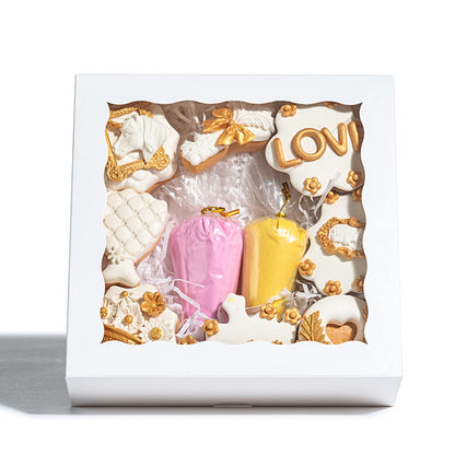 RomanticBaking 50pcs 8x8x2 Inches Bakery Boxes with Window Cookies Boxes Chocolate Covered Strawberries Boxes Cakesicle Boxes for Christmas Valentine's Halloween Easter Father's Mother's Day