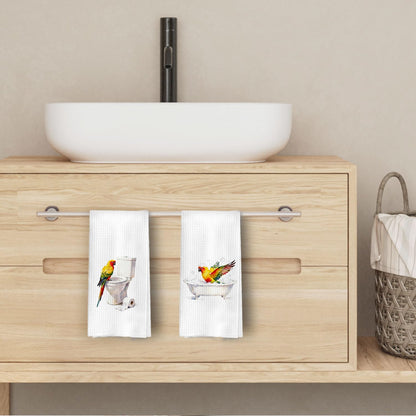 XIVENHAVM Funny Bird Bathroom Decor Set - Parrot Gifts Decorative Waffle Hand Towels for Bathroom Decor, Bird Lover Gifts Hand Towels, 16x24 Inch Set of 2