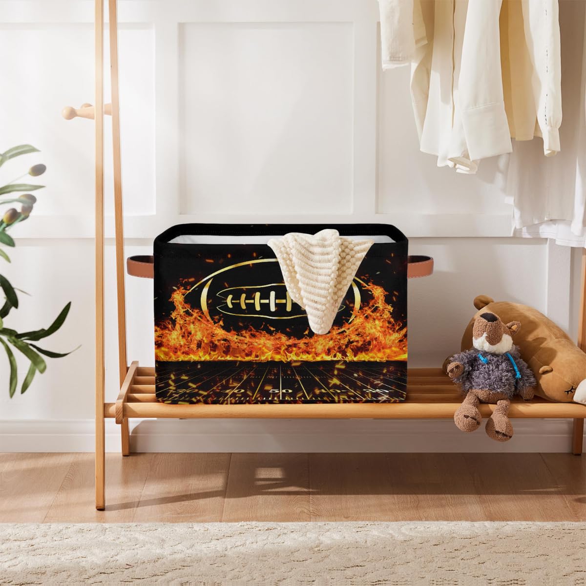 Ackutea Nursery Decor Storage Bins - Fire Football Large Collapsible Rectangle Shelf Closet Organizer Baskets for Kids Dirty Clothes, Bedroom,Bathroom,Toy Bin,Gift Basket
