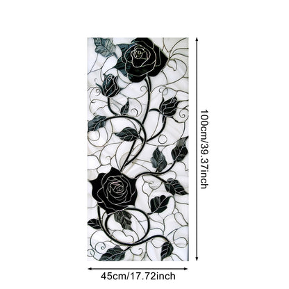 IVN Privacy Window Film Black Rose Vine Decorative Window Cling Stained Glass Style Static Cling Glass Sticker for Bathroom Entryway Kitchen Door Panel 17.7 x 39.3 Inch
