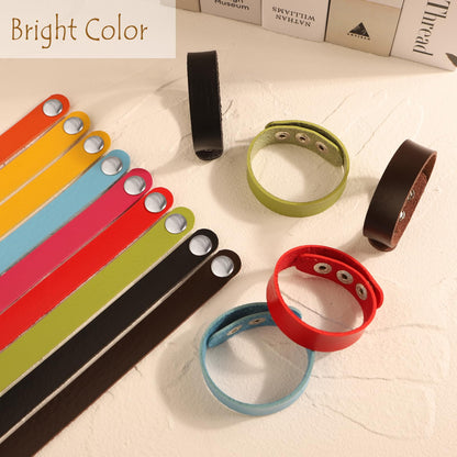 DANUDON 16 Pcs Leather Bracelet Blanks, Leather Snap Bracelets for Stamping Engraving Adjustable Plain PU Wristband Snap Bracelets Leather Cuff Bracelets for Men Women