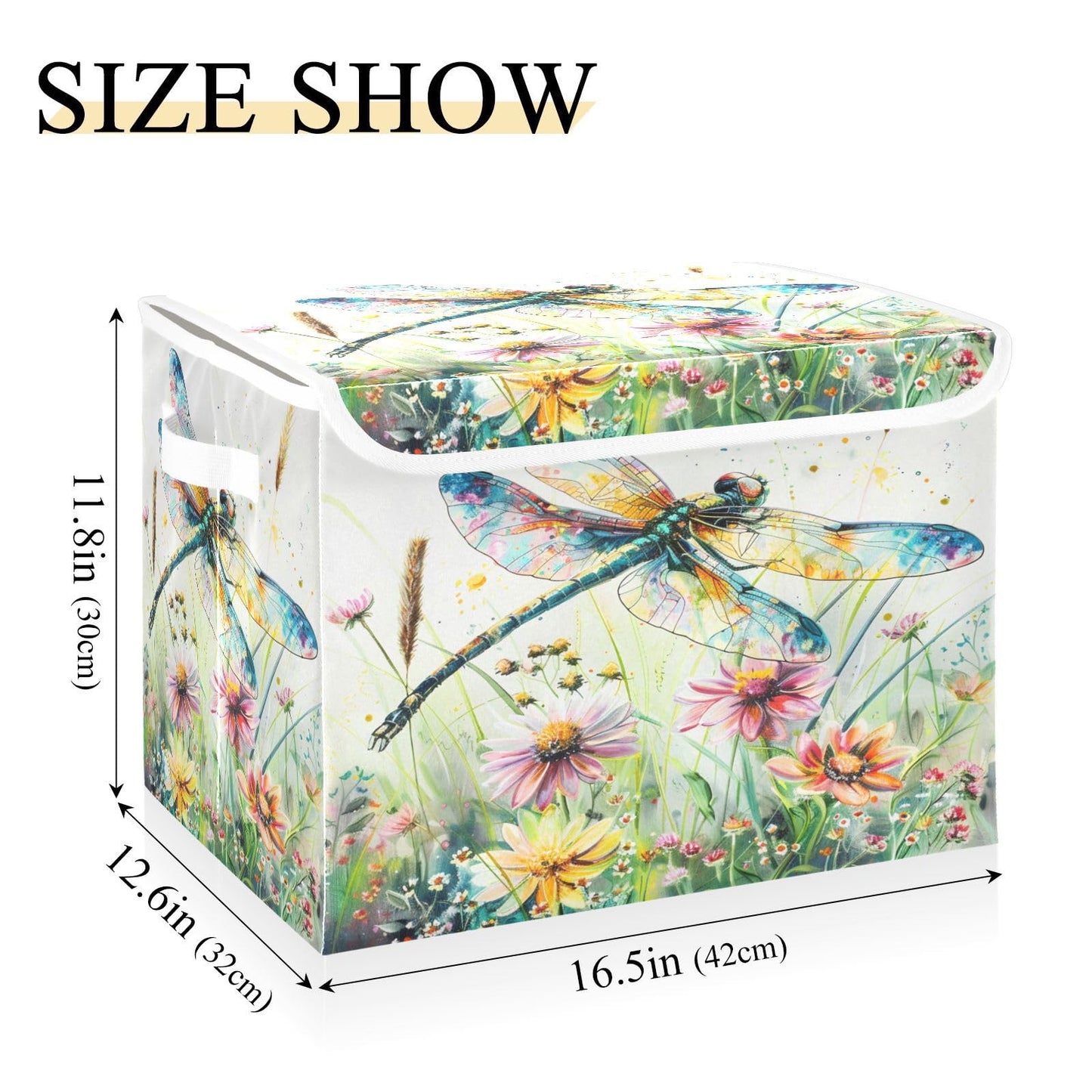 senya Baskets Collapsible Storage Bins with Lids, Dragonfly Wildflowers Painting Storage Boxes Clothes Baskets for Organizing