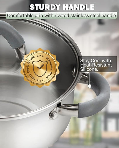 Cook N Home Basics 16 Quart Stainless Steel Stock Pot with Lid, Cooking Pot for Pasta, Soup, Stay-Cool Silicone Handle, Stockpot with Even Heating, Oven Safe, Cookware for Canning, Boiling, Simmer