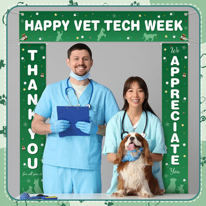 Fanfanwin 3 Pcs Happy Vet Tech Week Banner We Appreciate Thank You Veterinary Technician Week Decorations Green White Vet Hospital Staff Party Supplies for Hard Work Nurse Enthusiast