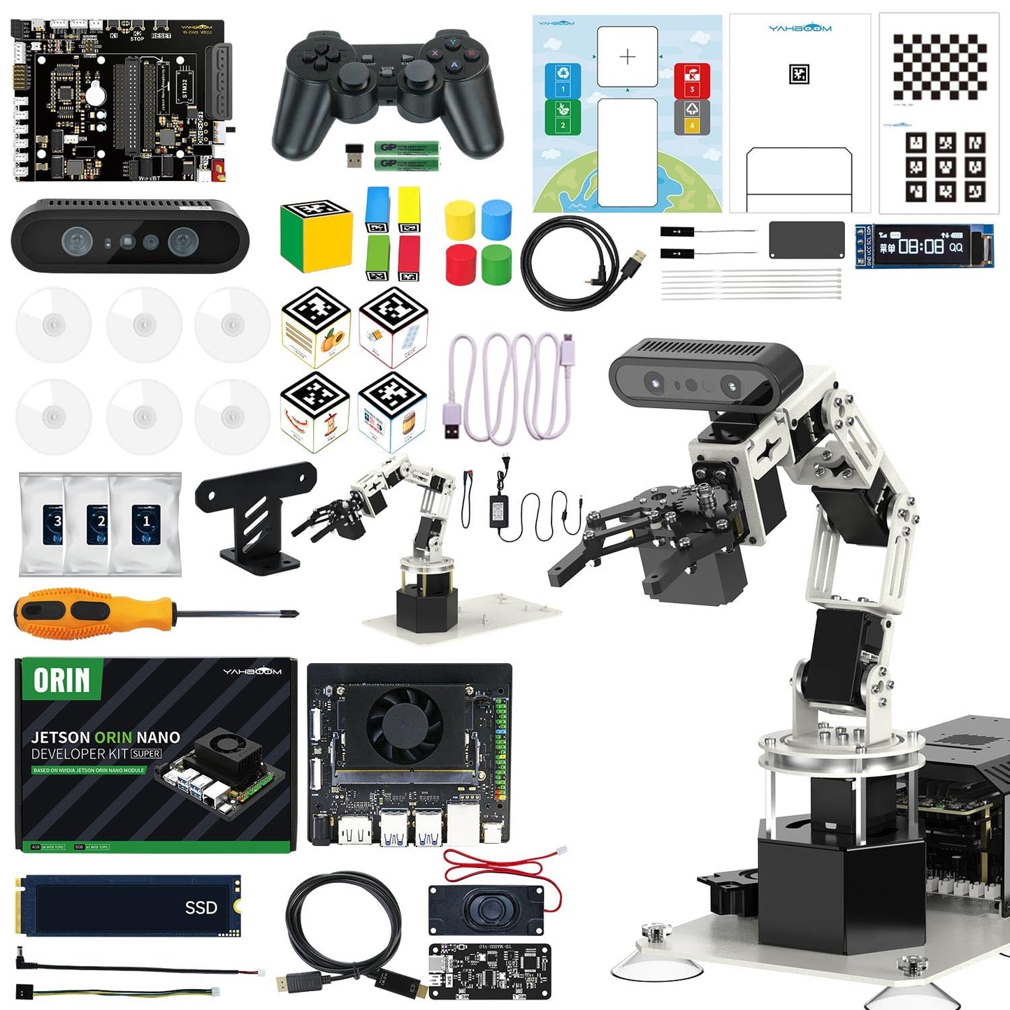 Yahboom 6DOF Program Robotic Arm Kit 3D Adaptive Gripping, 3D Automatic Recognition Supports Large AI Model (Sta-OrinNano Super 4GB)