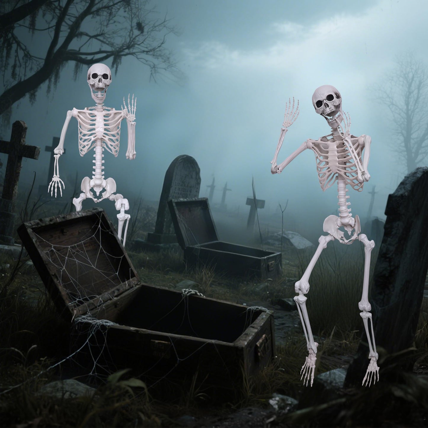 Lodou 2 Pack 5.4ft/165cm Life Size Skeleton Halloween Skeletons,Full Body Human Bones with Movable Joints for Indoor Outdoor Halloween Decor