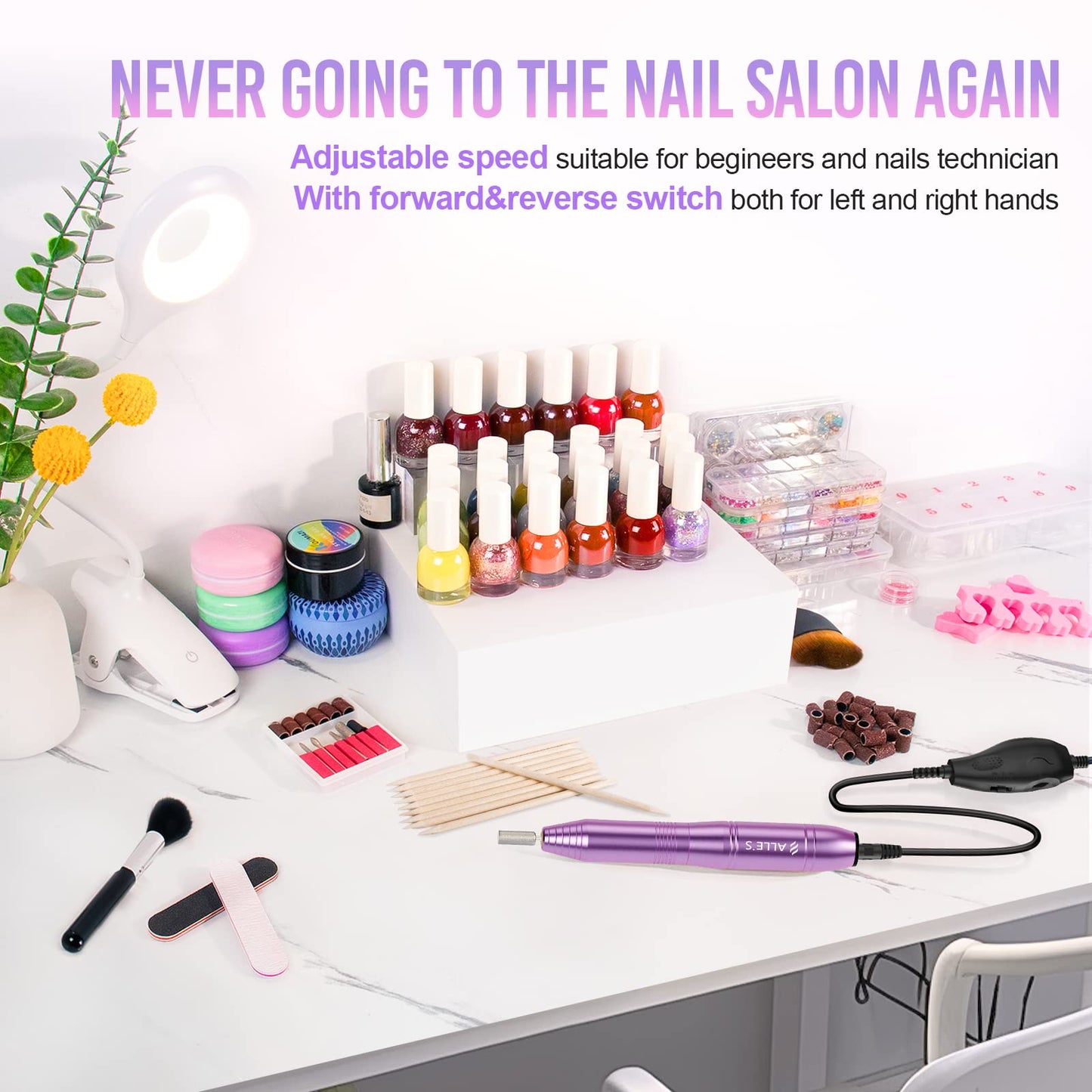 20000RPM Electric Nail Drill Compact Portable Efile Professional Manicure Pedicure Nail File Drill Kit for Acrylic, Gel Nails and Home Salon Use