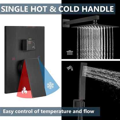 Aolemi Shower Faucet Set Rain Shower System with Handheld Spray Bathroom Shower Combo Rough-in Valve and Shower Trim Kit Included Oil Rubbed Bronze 10 Inch Wall Mount Shower Head