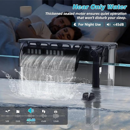 Large Hang on Back Aquarium Filter 264GPH for 20-75 Gal Fish Tank, w/ U-V Light Surface Skimmer 13-Stage Green Killing Deodorization Machine Saltwater Freshwater Crystal Clear Suspension Oxygen