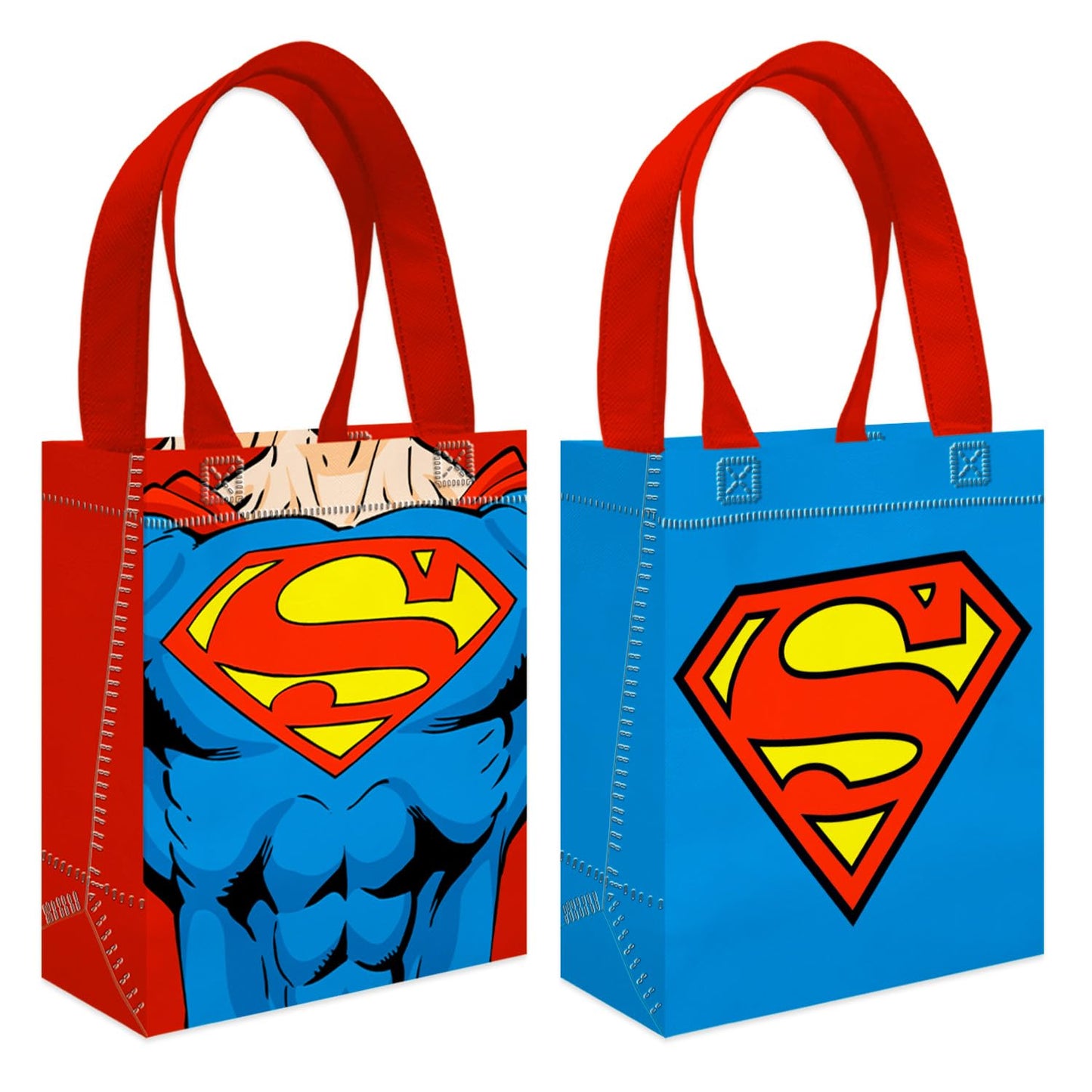 DC Comics Superman Party Favor Bags Set – 12 Pack 8" Superhero Goodie Bags for Kids Bulk Reusable Mini Totes | Superman Birthday Party Supplies